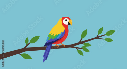 Colorful Parrot Perched on a Branch, Vector Illustration
