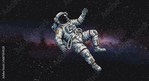 Astronaut floating peacefully through the vast and mysterious expanse of deep space, surrounded by countless stars and nebulae
