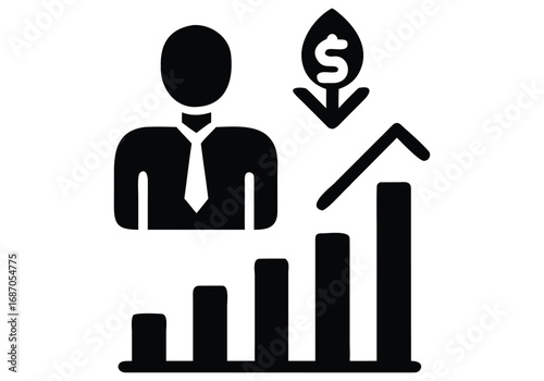 Vector art of business financial decline and investment loss with businessman and downward trending graph icon