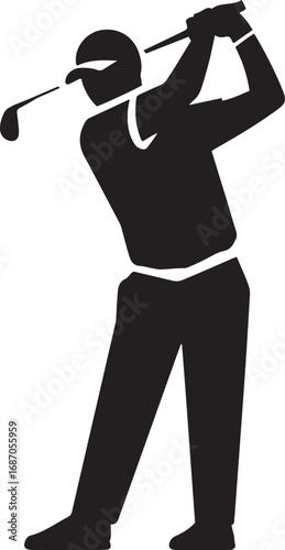 Silhouette of a Golfer Swinging Club with Focused Concentration and Athletic Precision on Course