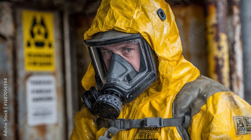Naklejka premium Hazardous Material Handler in Full Protective Gear for Safety