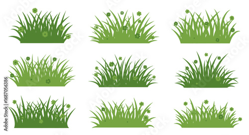 Green Grass Tuft Clipart Collection Isolated on White Background