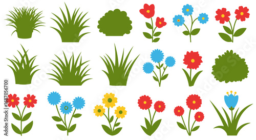 Floral Grass Clipart Colorful Plants Garden Elements