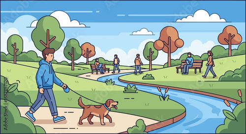 Park Walk A Serene Illustration of Leisure and Nature in an Urban Park