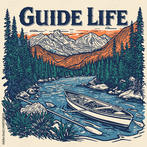 Retro Guide Life Outdoor Explorer Vintage Tee Graphics vector design.
