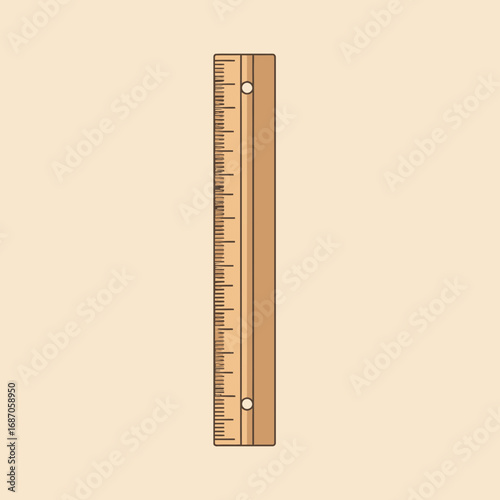 A classic wooden ruler, perfect for measuring and educational purposes, stands vertically on a clean, light background, symbolizing precision and learning.