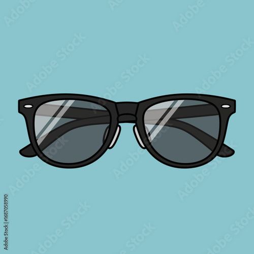 A sleek illustration of classic black sunglasses with dark lenses, providing a cool and modern accessory for summer fashion, eye protection, and style.