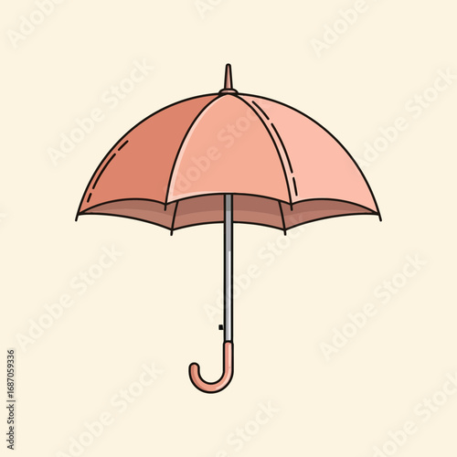 A delightful, simple vector illustration presents an open pink umbrella with a classic curved handle, symbolizing protection and readiness for rainy weather.