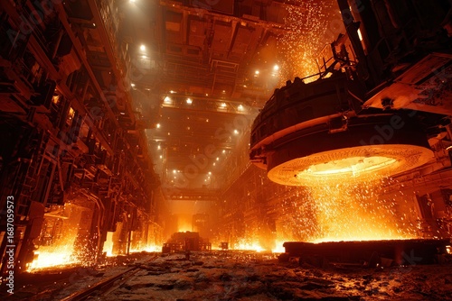Fiery Steel Production Process in Industrial Factory Environment