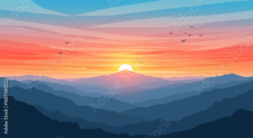 Serene Sunset Over Majestic Mountain Ranges A Breathtaking Vista