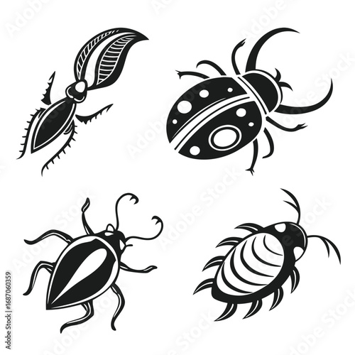 Black Insect Silhouettes beetle ladybug