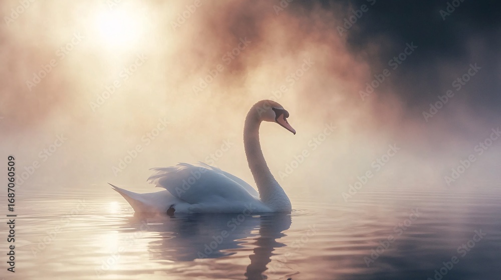 Fototapeta premium Swans in the morning mist