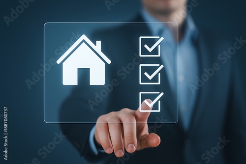 Real estate checklist with digital house icon