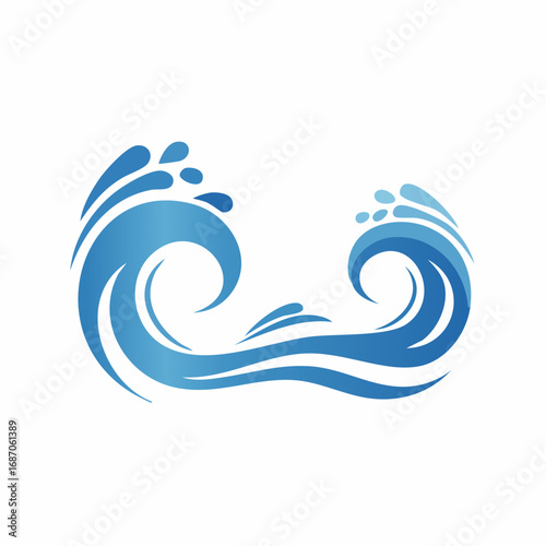 Vektorlogo mit Wellen, Wasserspritzern und fließenden Linien in moderner Gestaltung