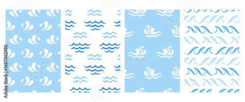 Abstract blue ocean waves cover backgrounds set