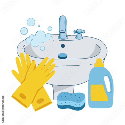 Cleaning Tools Neatly Arranged by a Sparkling Sink Ready for Use
