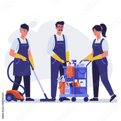 Team of Cleaners Working Together to Maintain a Pristine Environment