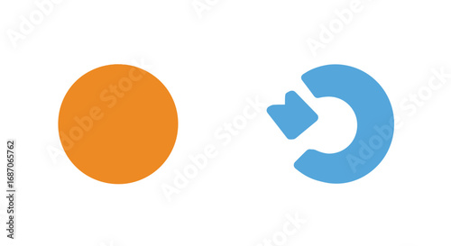 Abstract graphic of an orange circle and a blue arrow turning clockwise direction