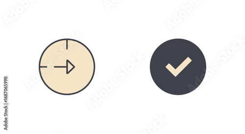 Arrow Clock Icon and Tick Symbol Vector Design Illustrating Progress and Success