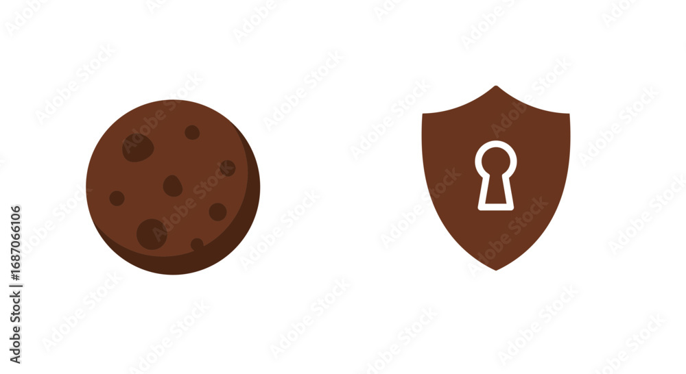 Obraz premium Browser privacy concept with chocolate cookie and shield with keyhole icon