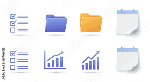 Business data management icons showcasing tasks, files, statistics and events