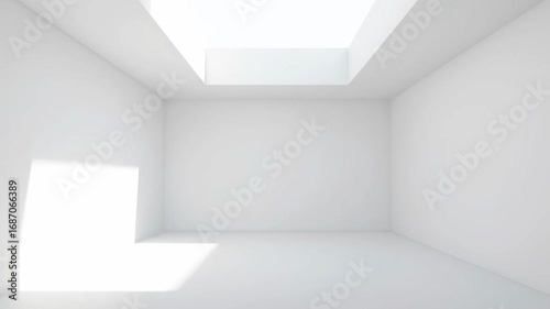 Wallpaper Mural Minimalist White Room with Skylight - An video of a bright, empty white room illuminated by natural light from a square skylight in the ceiling. Torontodigital.ca