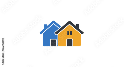 Colorful Real Estate Icon Depicting Two Houses Symbolizing Community and Homeownership