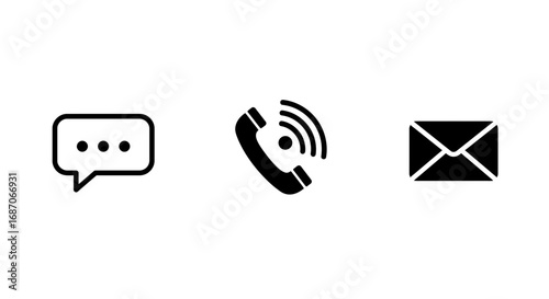 Contact methods icons: message bubble, telephone handset, and envelope symbols