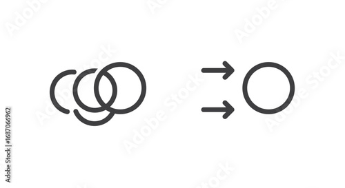 Convergence process shown with overlapping circles transforming with arrows illustration