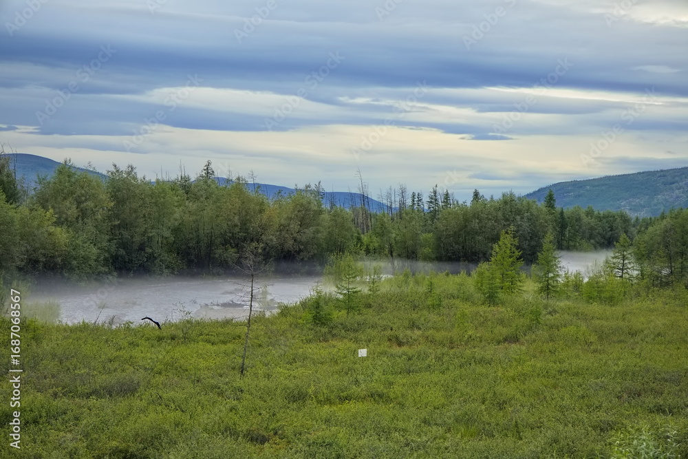 Obraz premium Fog over the river in the Yakut taiga.