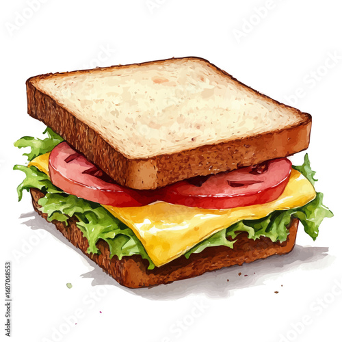 watercolor of Sandwich, vector, isolated on a white background.