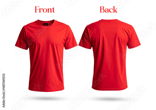 Plain red cotton t-shirt for men, isolated on a white background, featuring a blank front and back for fashion design templates