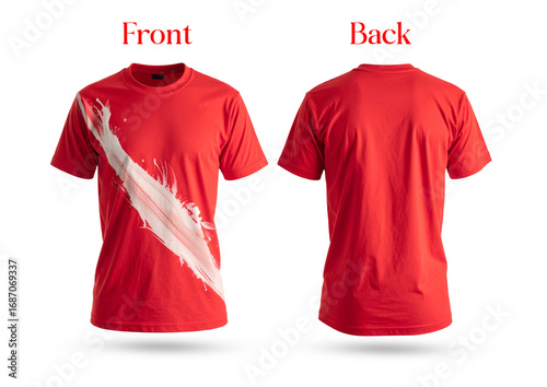 Men's red t-shirt, a classic casual blank apparel, isolated on a white background for design and template purposes