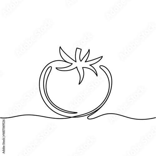 Minimalist single line drawing of a fresh tomato