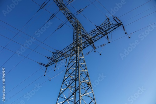 Strommast unter blauem Himmel