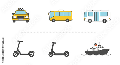 Illustrative depiction showcasing diverse modes of transportation options for public transit