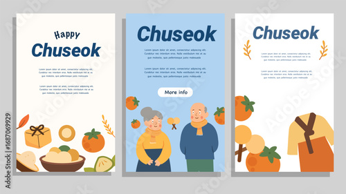 Chuseok celebration poster with family food gifts and greetings