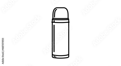 Minimalist Thermos Flask Line Art Illustration on White Background