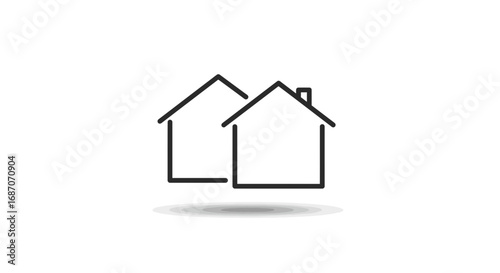 Simple minimal two houses outline icon illustration representing property and architecture