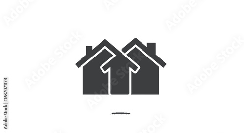 Stylized black and white houses with up arrow, symbolizes real estate growth