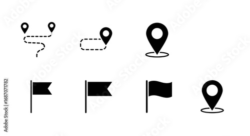 Versatile set of location pointer and flag icons for maps and navigation systems