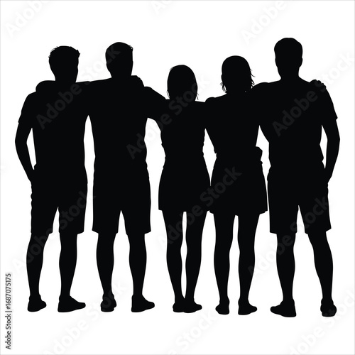 a small group of friends standing or sitting closely together silhouette