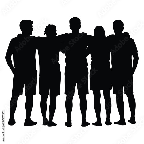 a small group of friends standing or sitting closely together silhouette