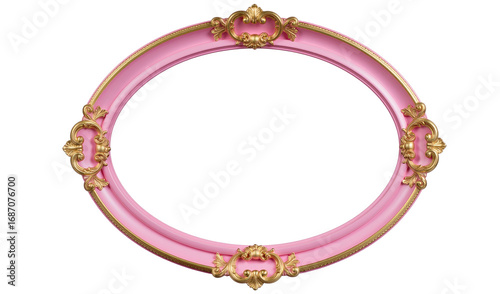 ピンクとゴールドの楕円形のロココ調フレーム額縁