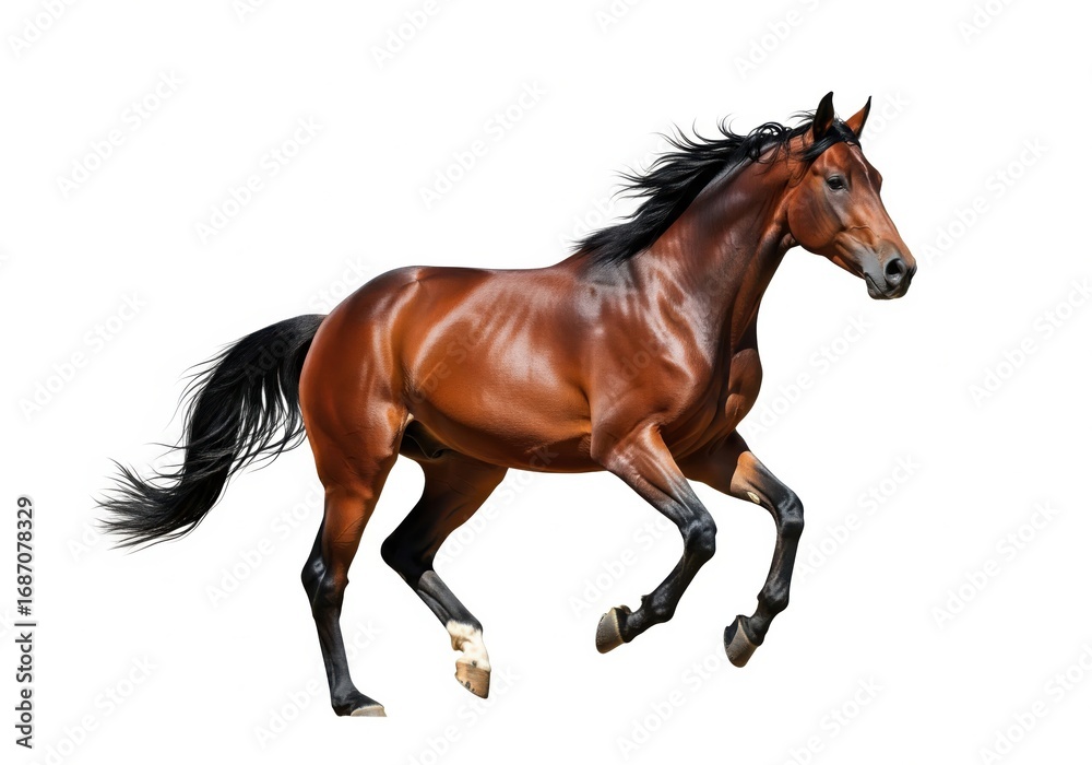 Fototapeta premium Bay stallion run gallop isolated on white background