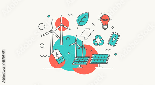 Vibrant illustration showcasing renewable energy sources and sustainability