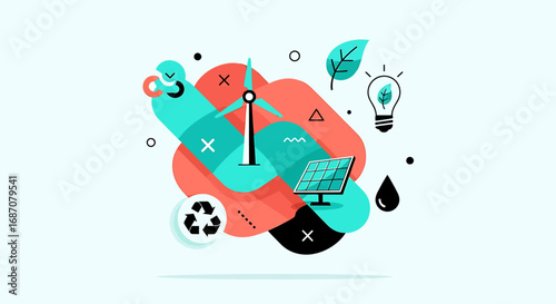 Graphical abstraction showcasing renewable energy sources and eco-friendly