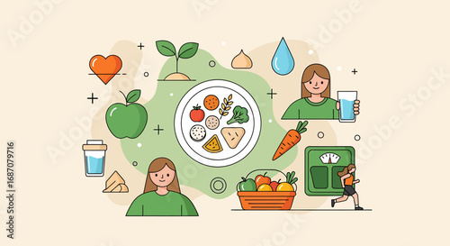 Nutritional harmony: A vibrant illustration of wellness and balanced lifestyle