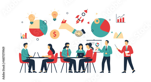 Business meeting with presentation and idea generation for company growth