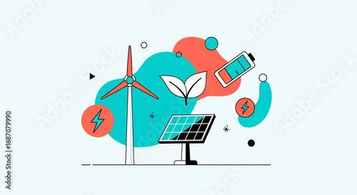 Vibrant depiction of renewable energy sources and sustainable resources concept